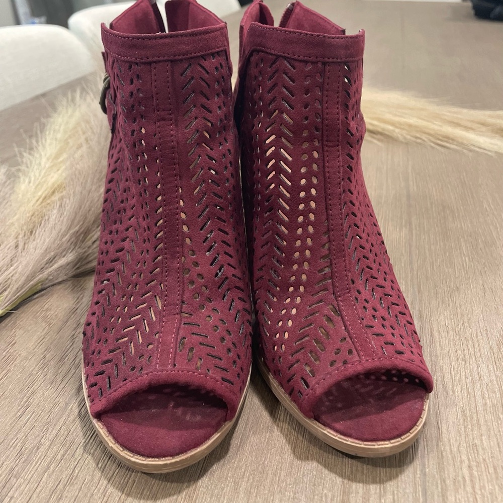 Women's Burgundy Peep-Toe Ankle Boots